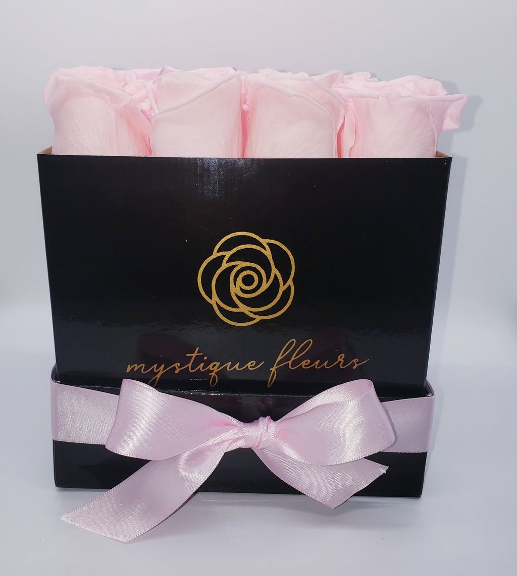 Medium Square box with 16 Baby Pink Preserved roses